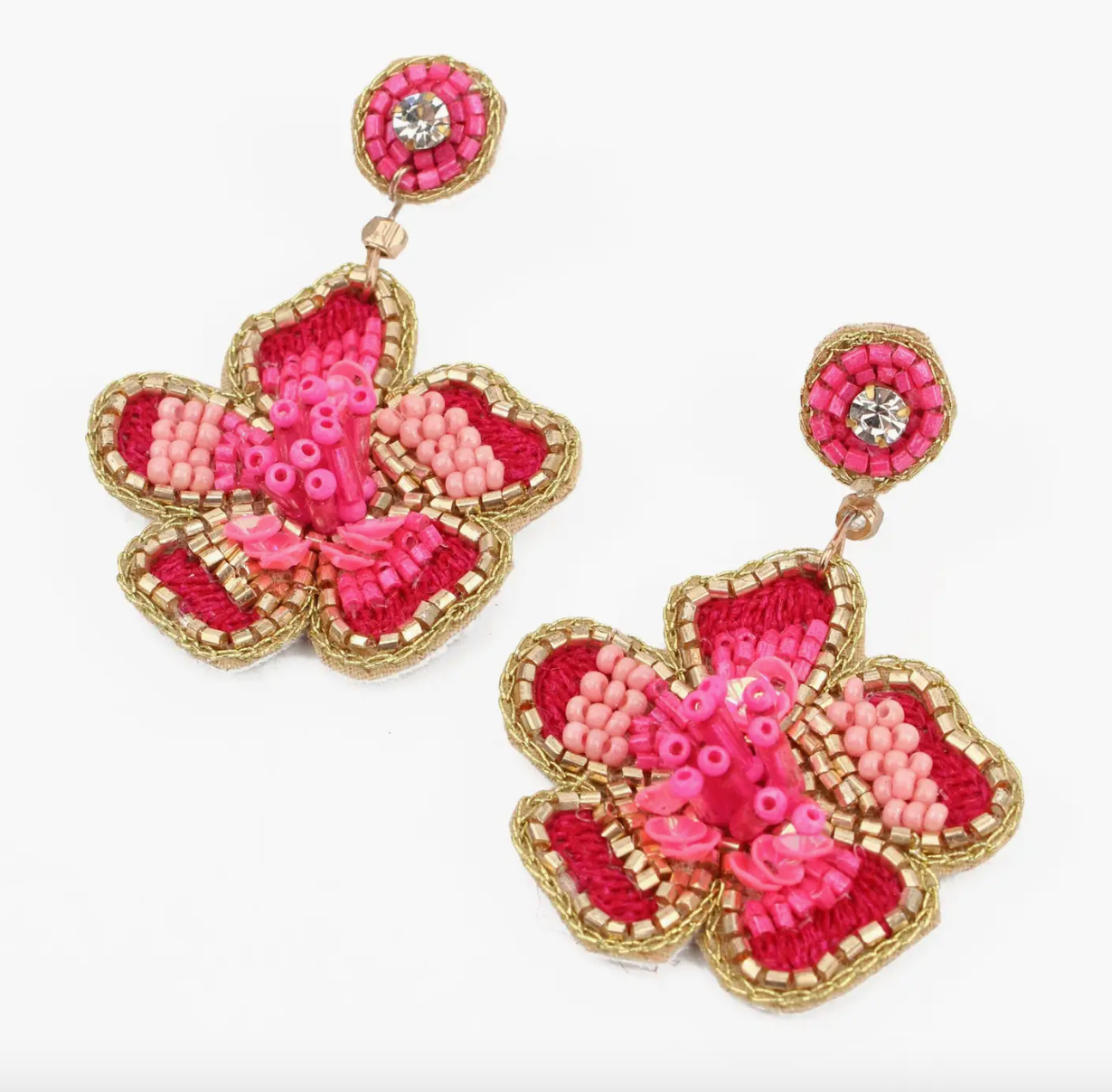 Pink Flower Beaded Earrings