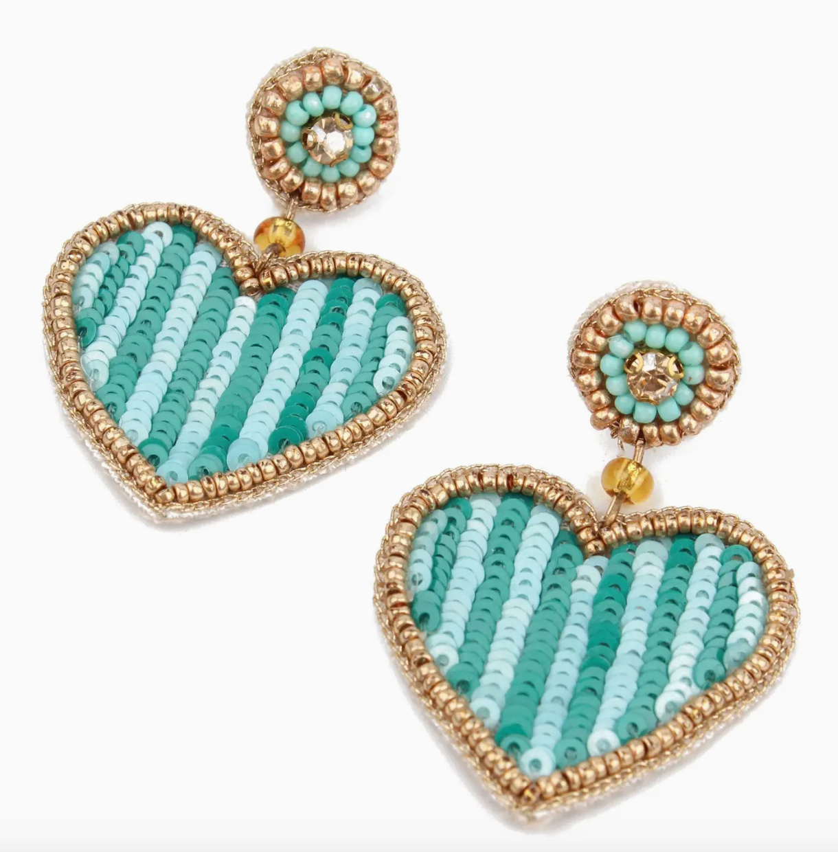 Blue Stripe Heart Beaded Earrings