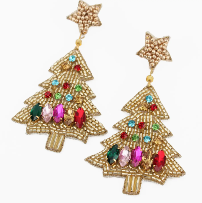 Gold Christmas Tree Earrings