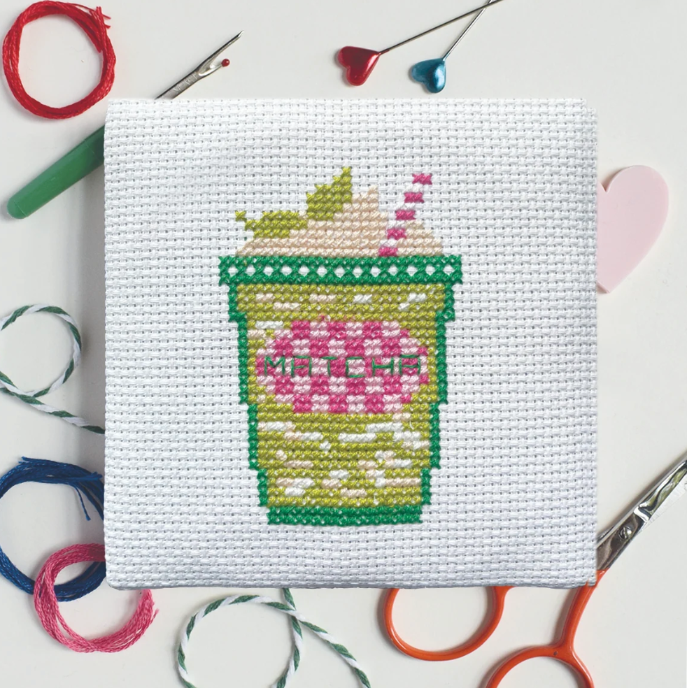 Iced Matcha Latte Mini Cross Stitch Kit