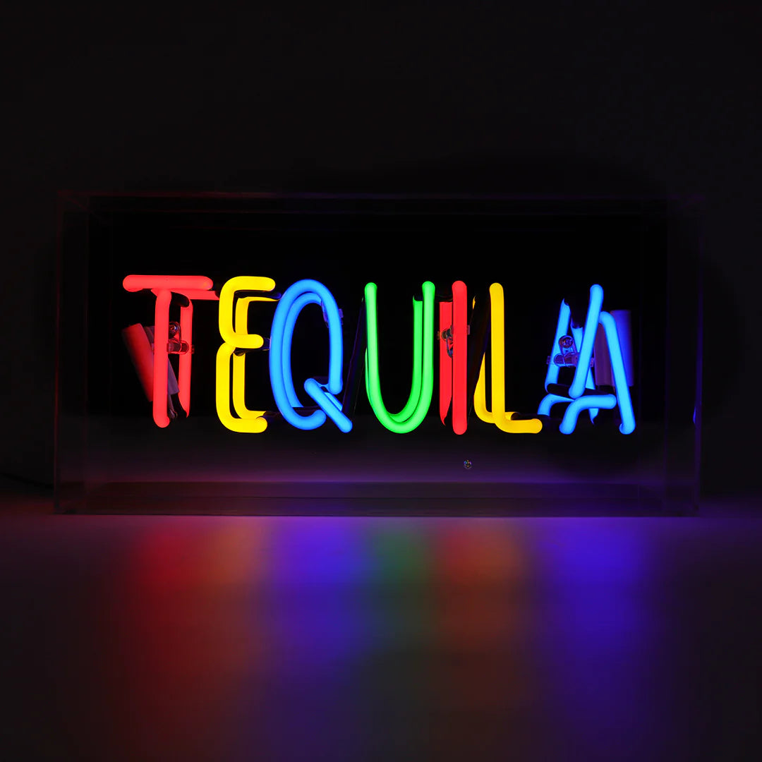 Multi 'TEQUILA' Acrylic Box Glass Neon Light