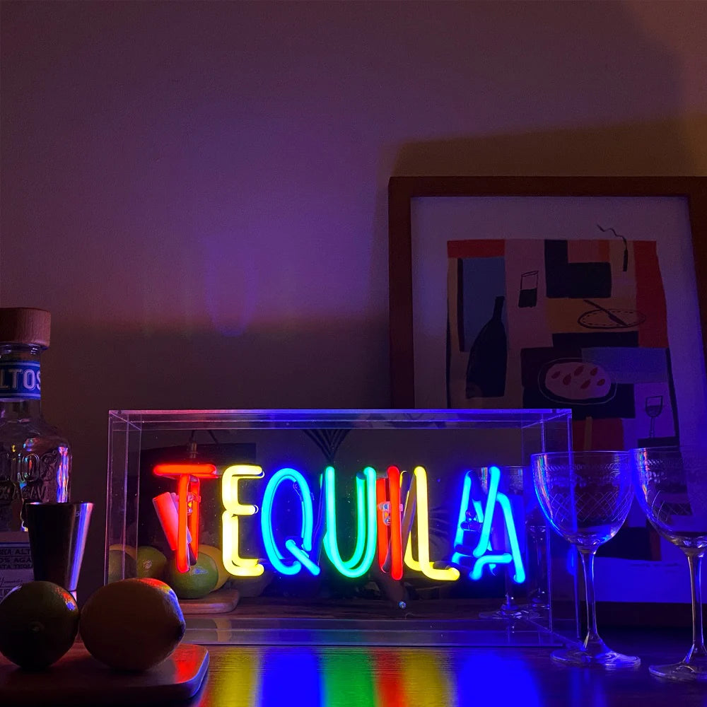 Multi 'TEQUILA' Acrylic Box Glass Neon Light