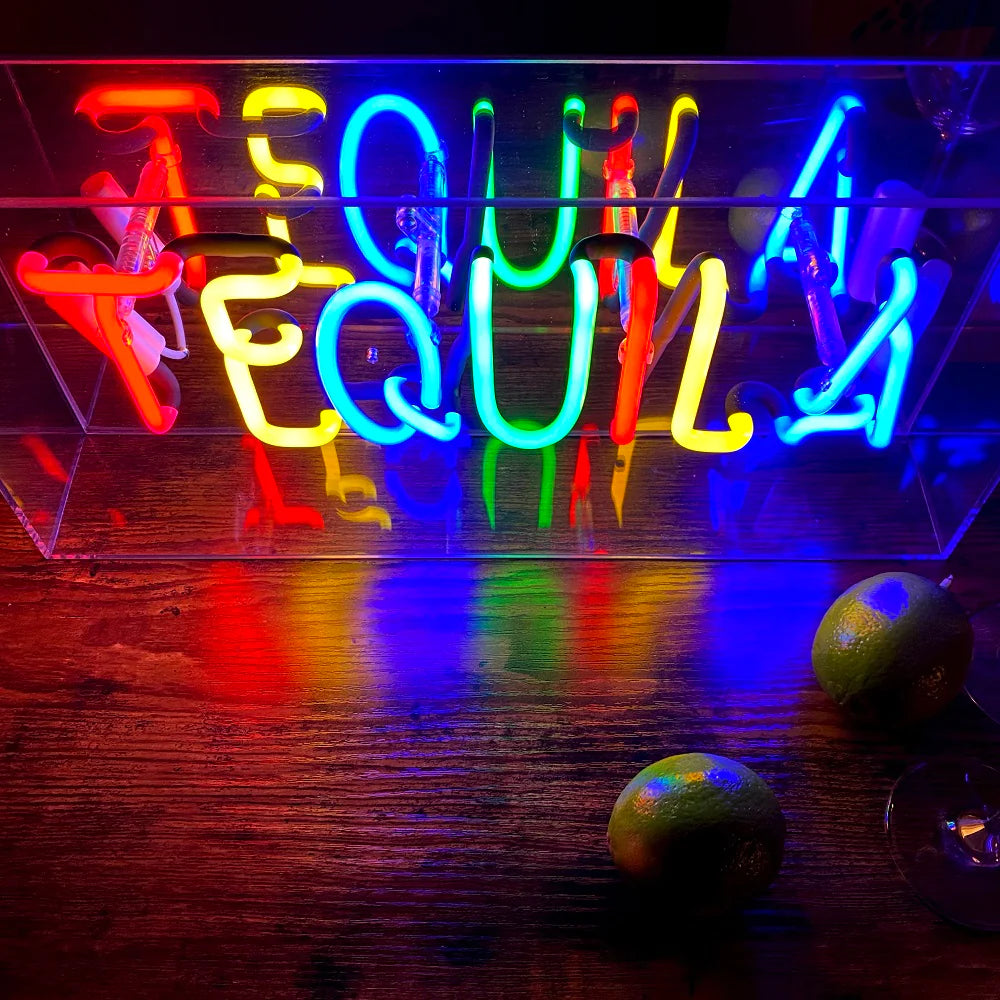 Multi 'TEQUILA' Acrylic Box Glass Neon Light