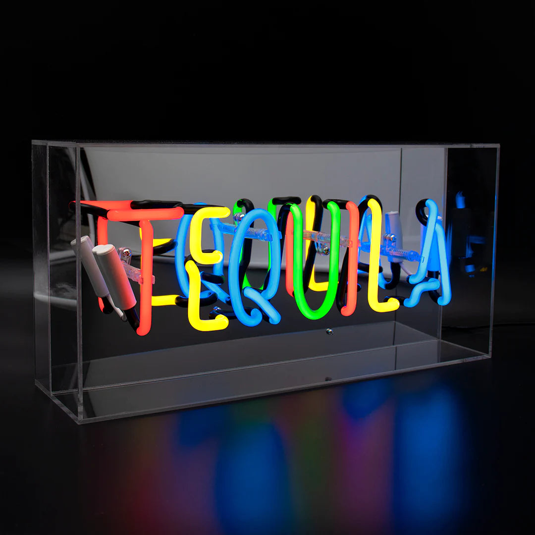 Multi 'TEQUILA' Acrylic Box Glass Neon Light