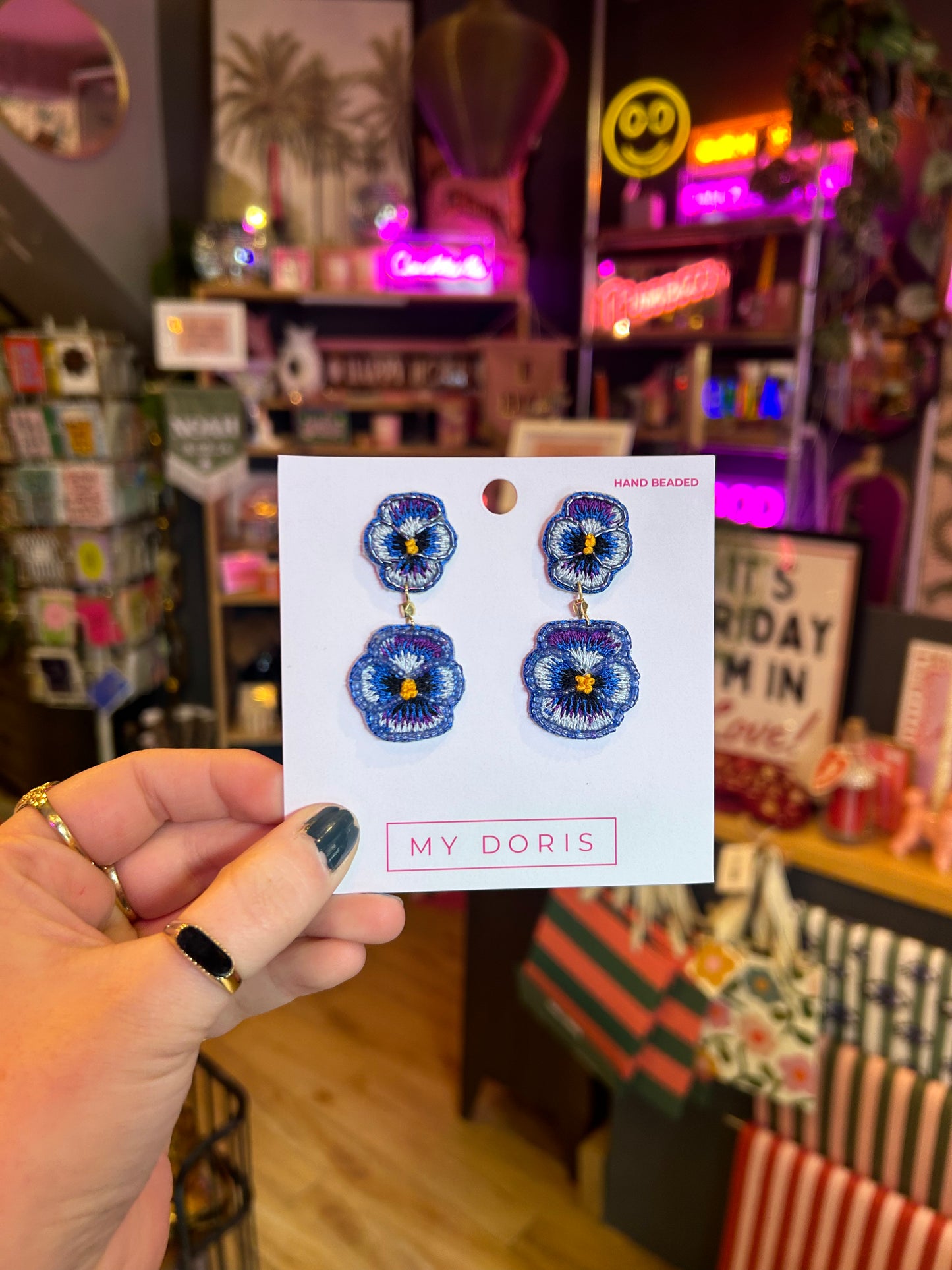 Blue Pansy Earrings