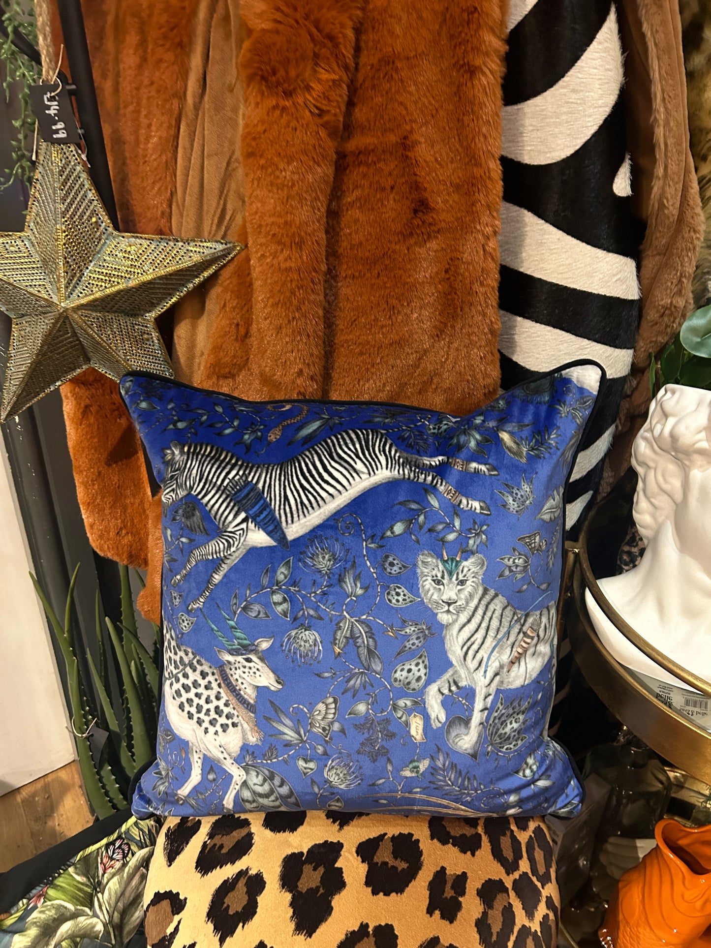 Blue Mystical Zebra Cushion