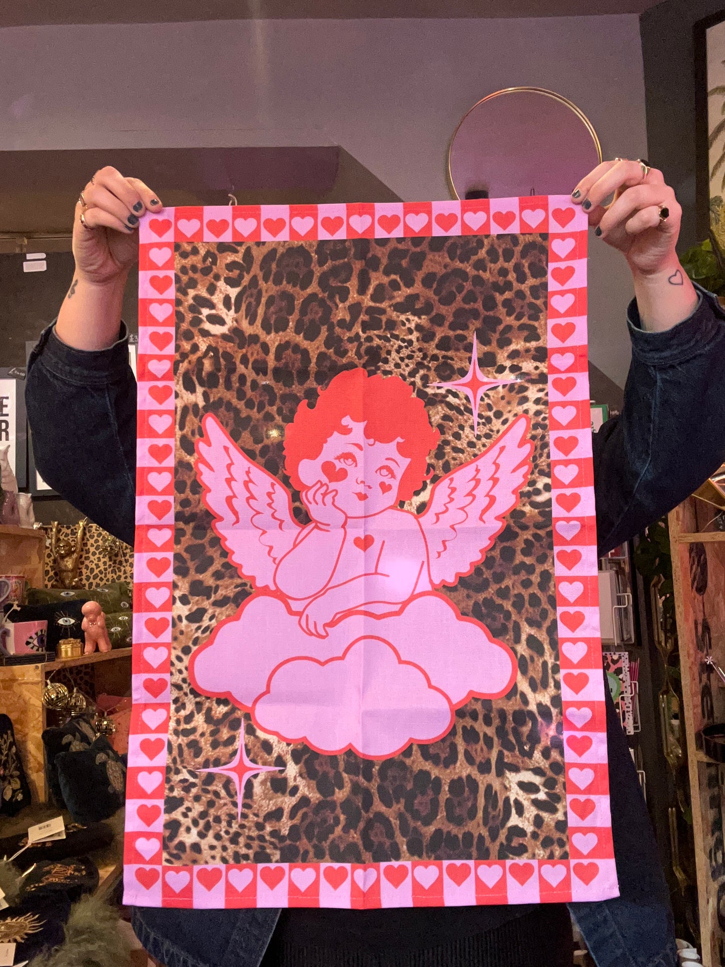 Cherub Leopard Print Tea Towel