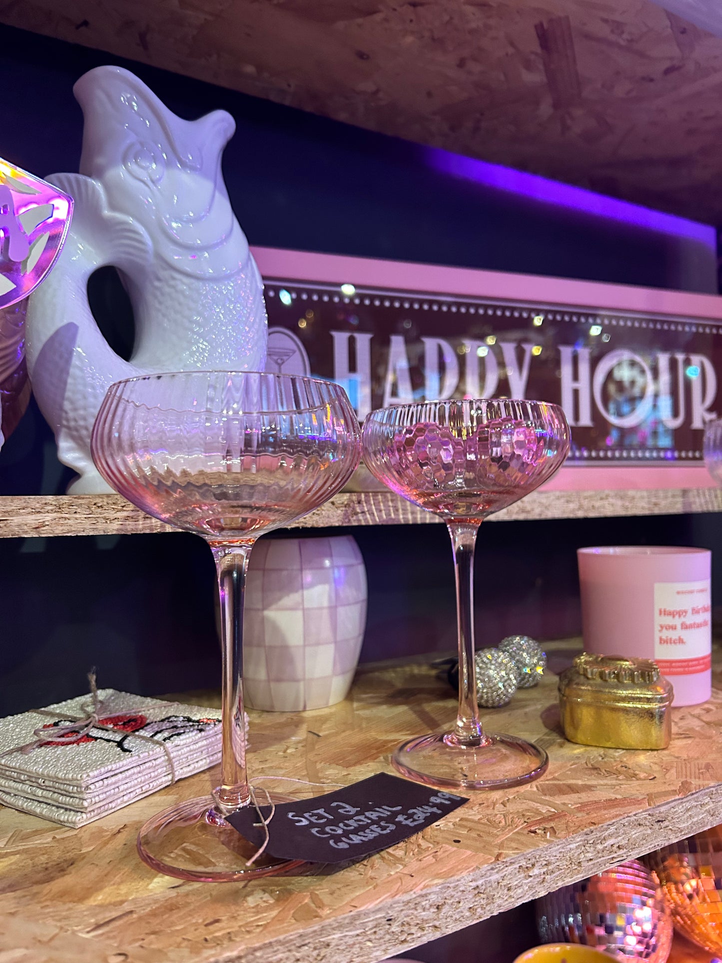 Pink Cocktail Glasses - Set of 2