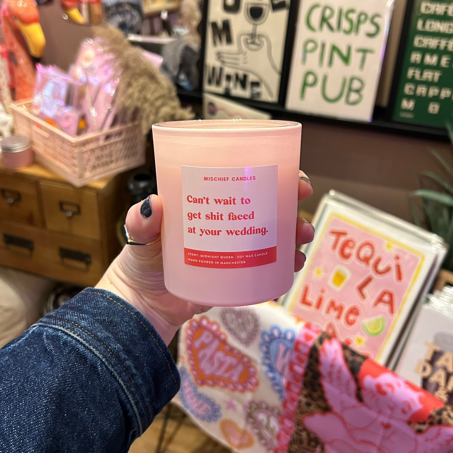 'Can't wait to get shit faced at your wedding' Candle