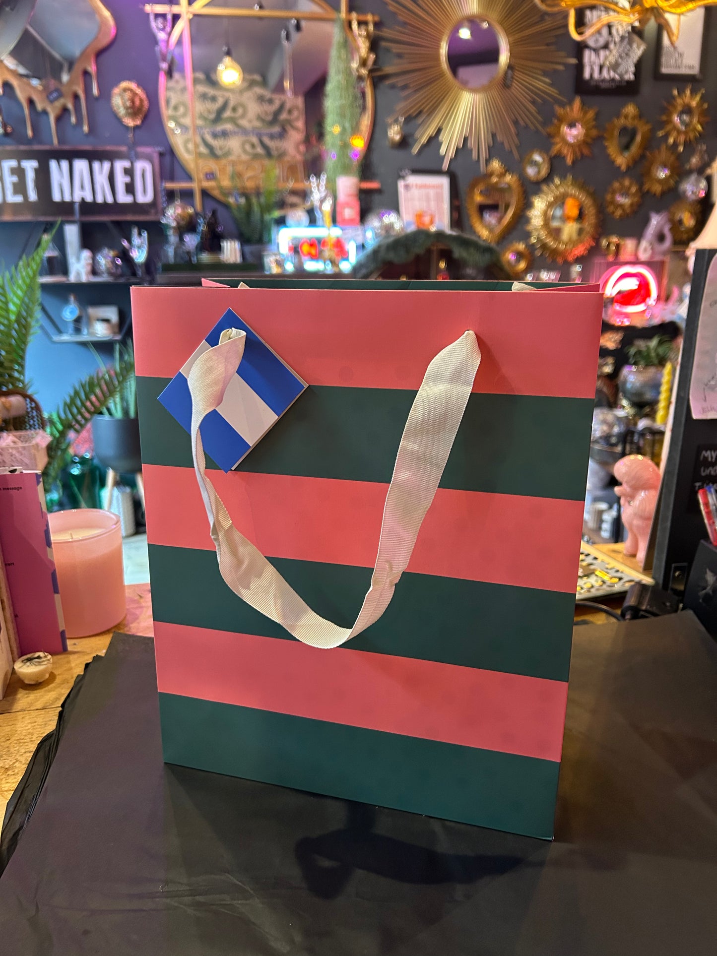 Pink & Green Stripe Gift Bag