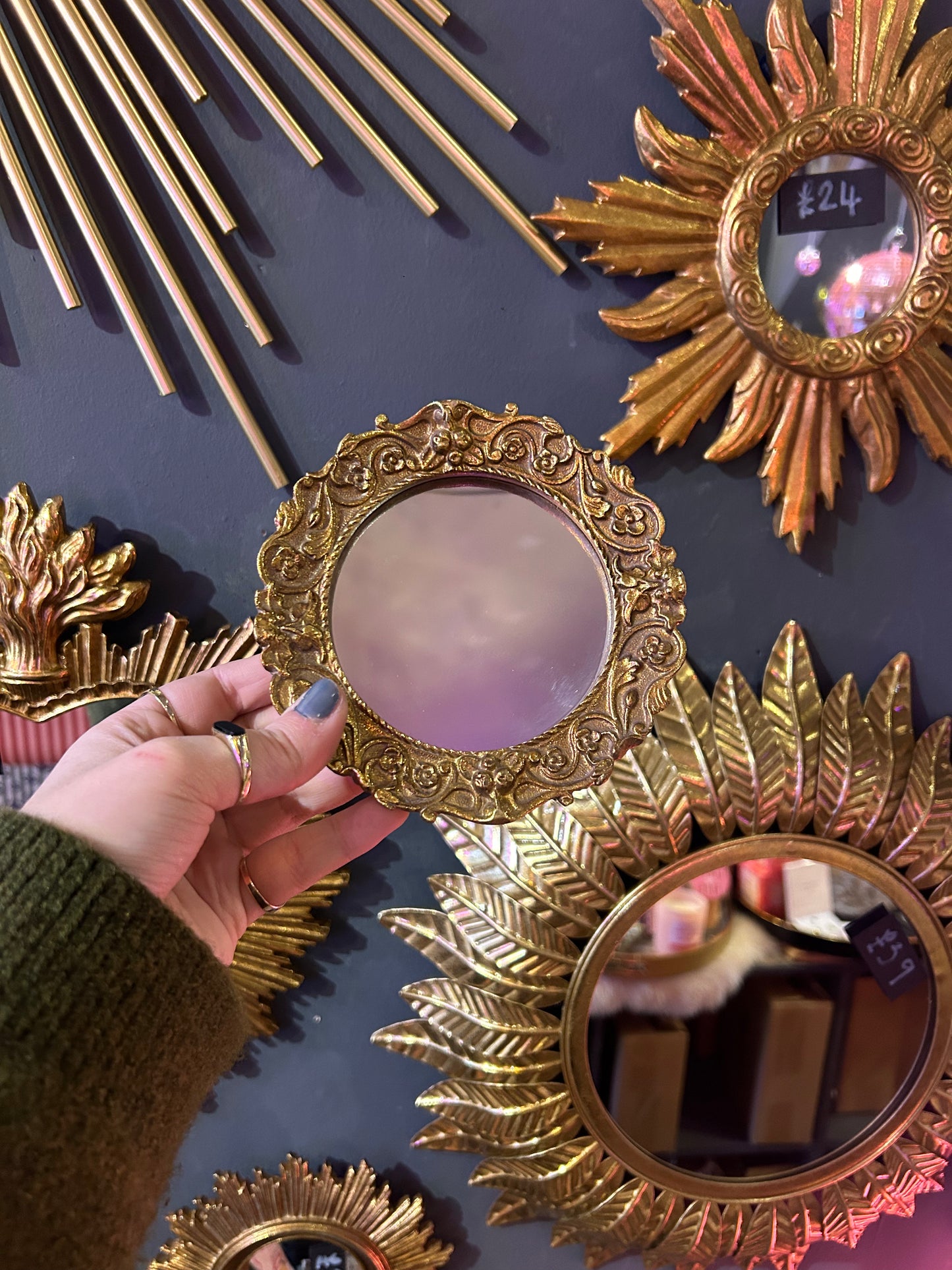 Small Antiqued Gold Mirror