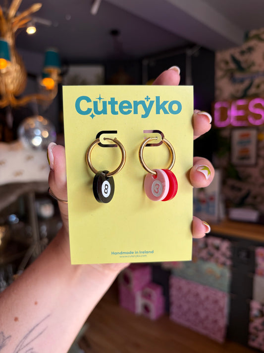 8 Ball Hoop Earrings