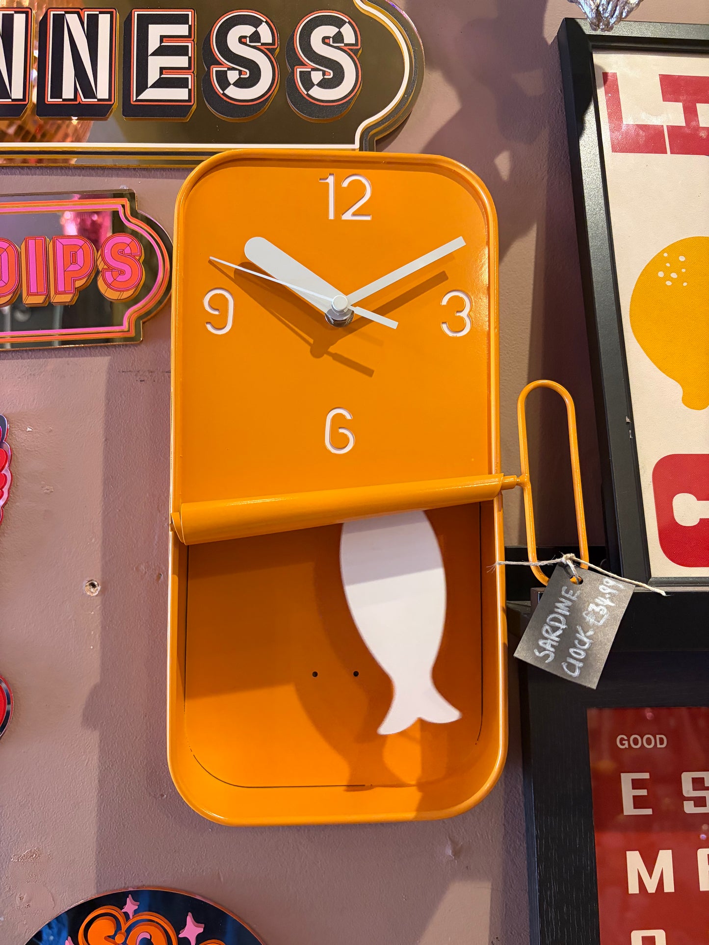 Orange Sardine Tin Pendulum Clock