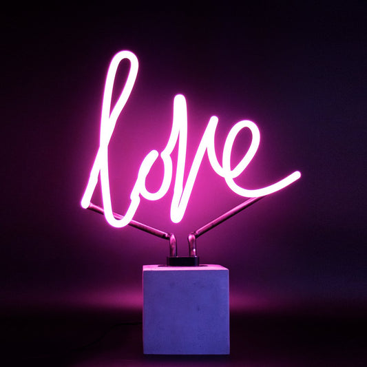 Pink Love Neon Light With Concrete Base