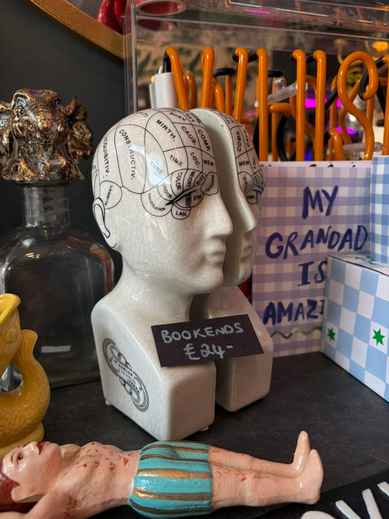 Ceramic Phrenology Head Bookends