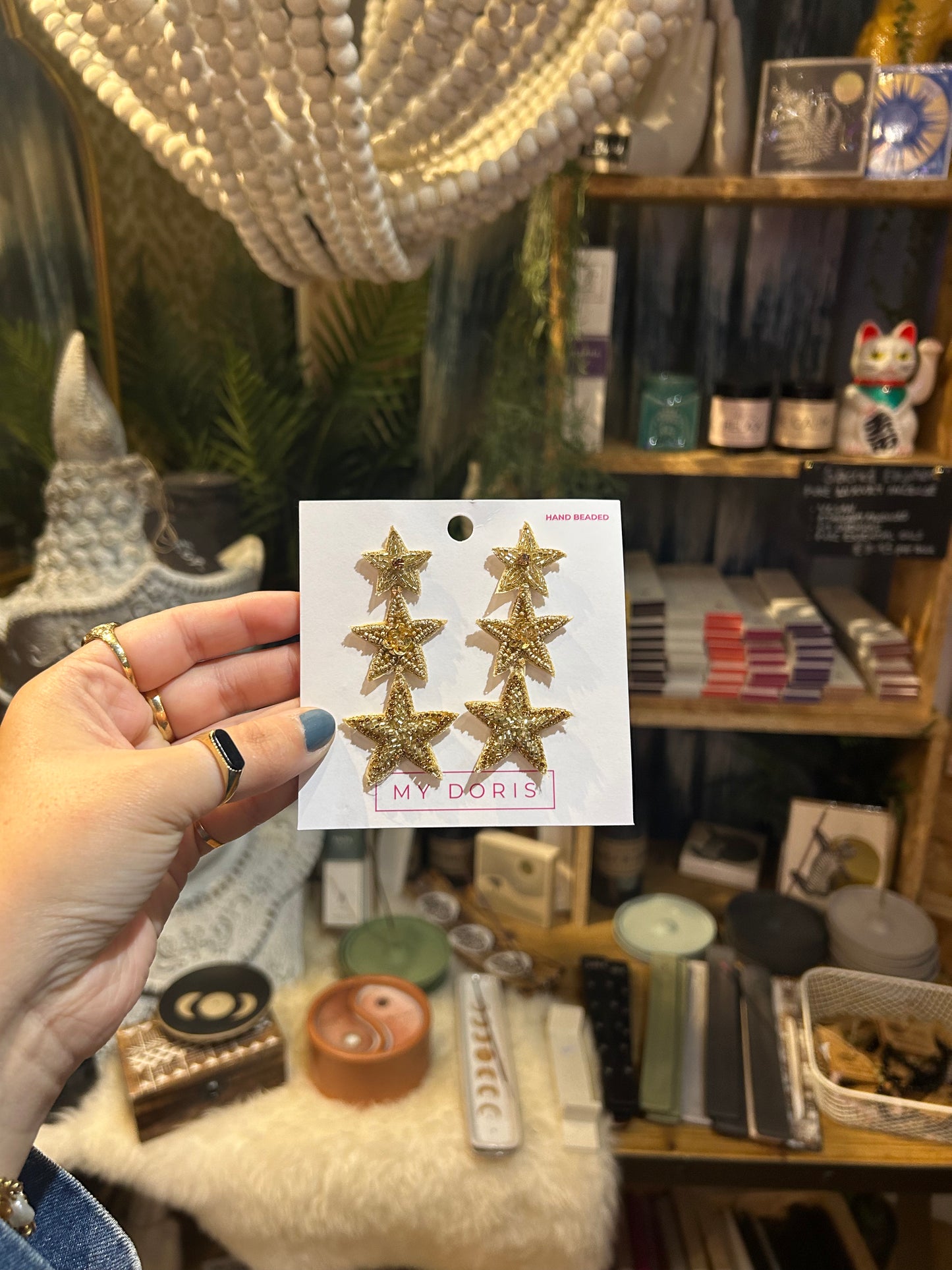 Gold Triple Star Earrings