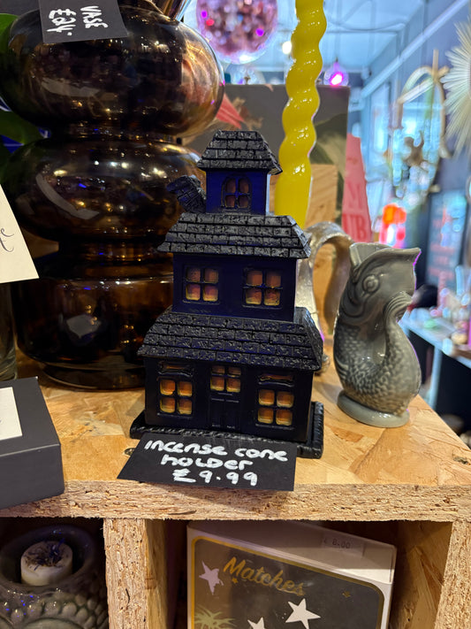 Black Haunted House Incense Cone Burner