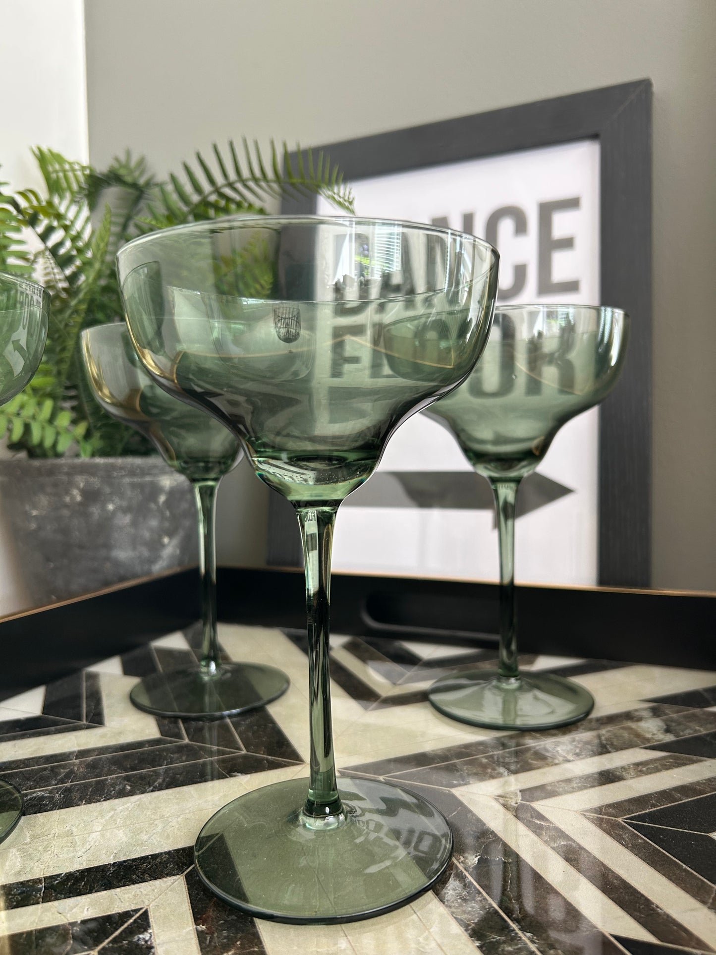 Set of 4 Olive Green Martini Glasses