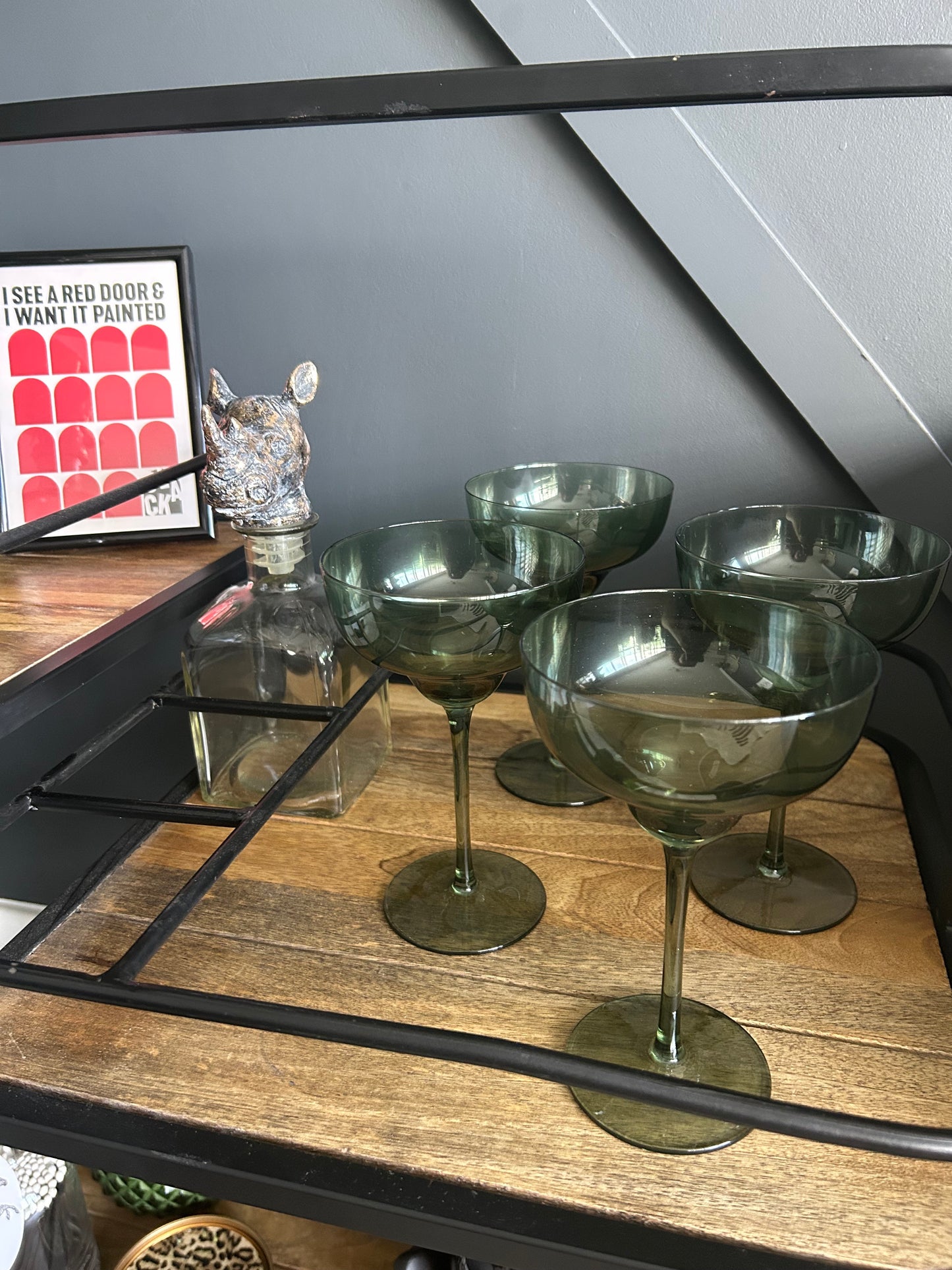 Set of 4 Olive Green Martini Glasses