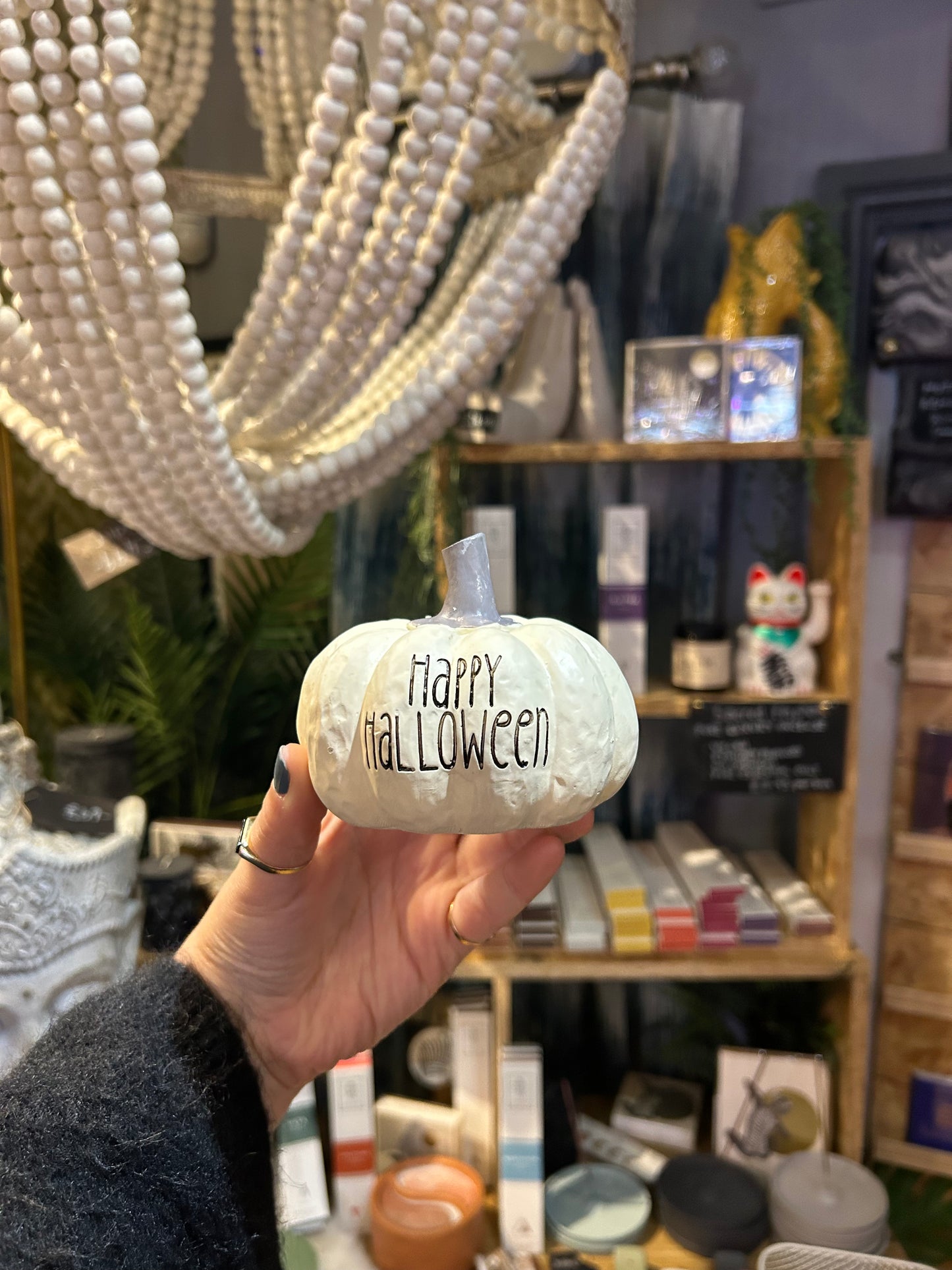 White 'Happy Halloween' Pumpkin