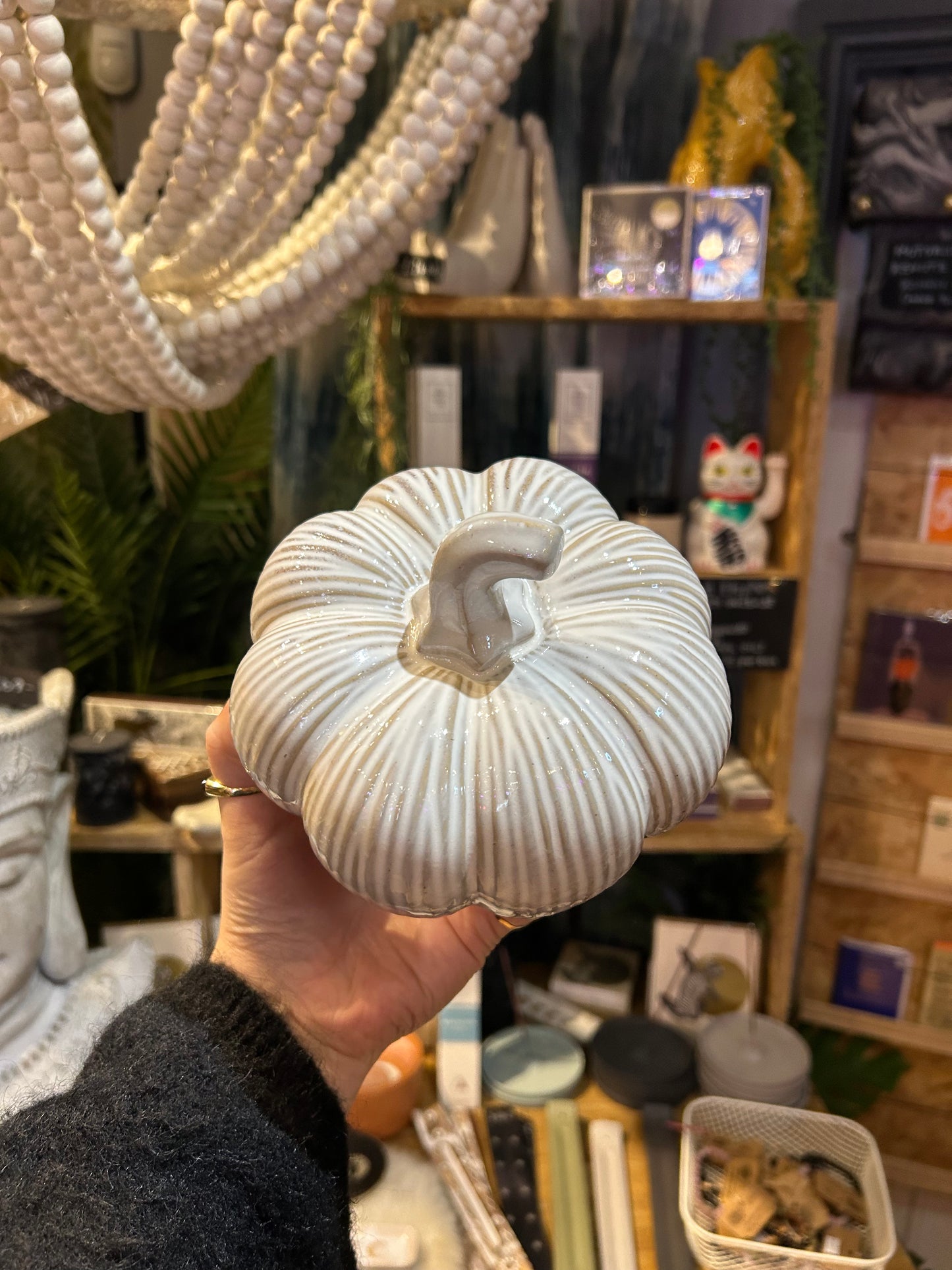 Medium Cream Ceramic Pumpkin