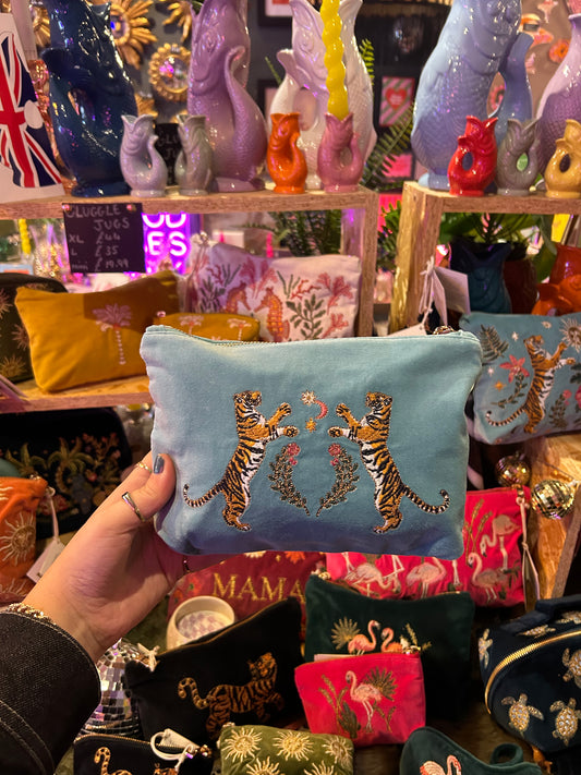 Elizabeth Scarlett Celestial Teal Tiger Mini Pouch