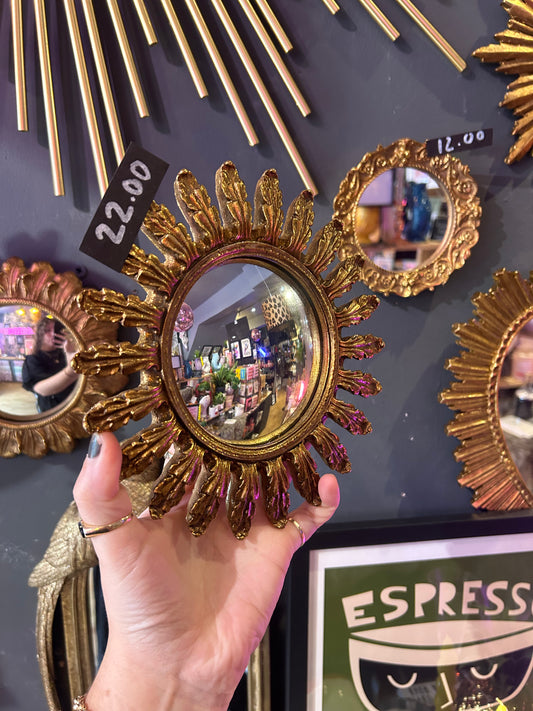 Small Antiqued Gold Ornate Convex Mirror