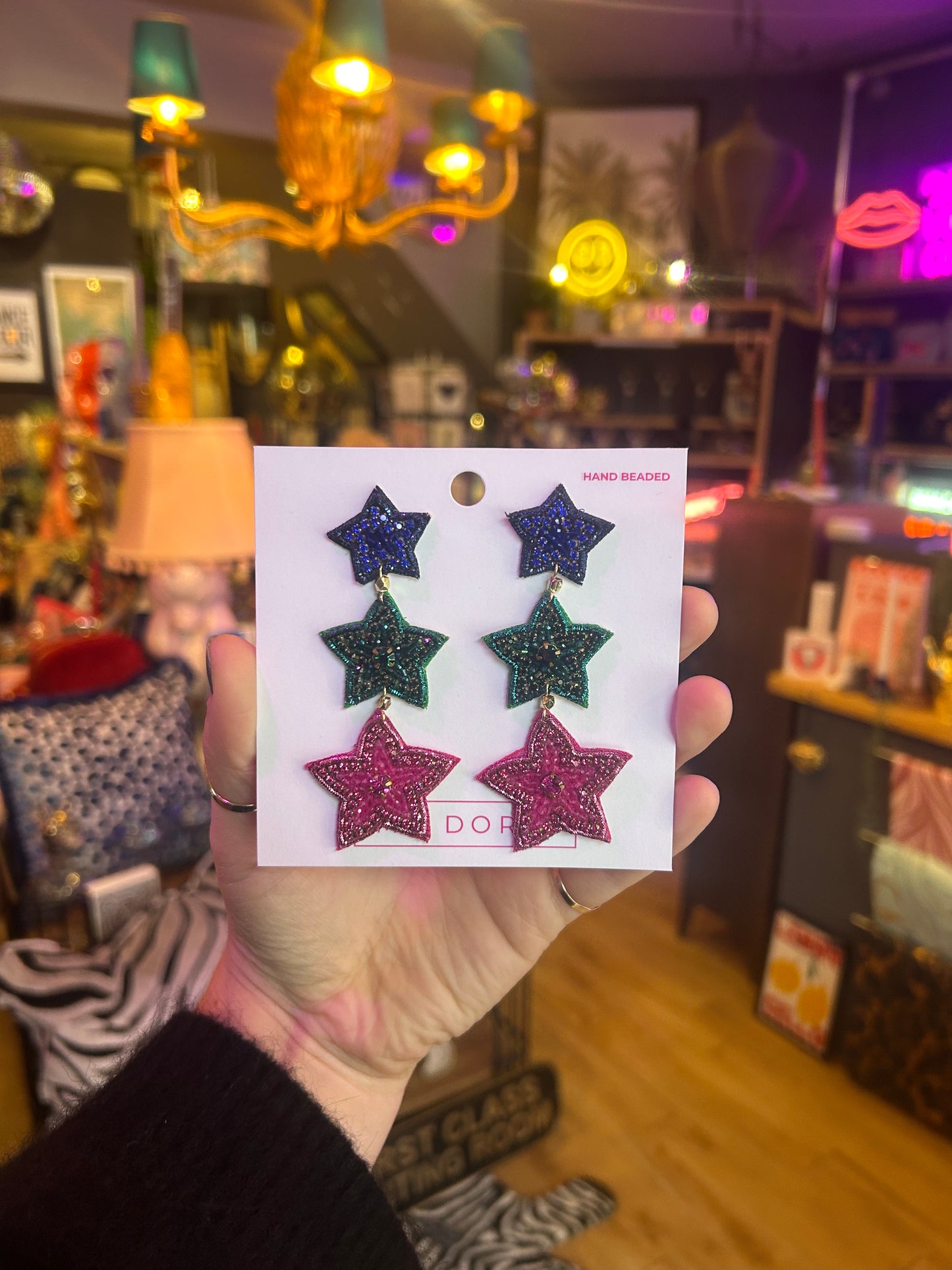 Beaded Triple Star earrings