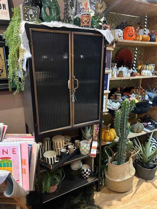 Black and Antique Gold Tall Cabinet