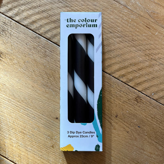 Black and White Stripe Candles - Set of 3