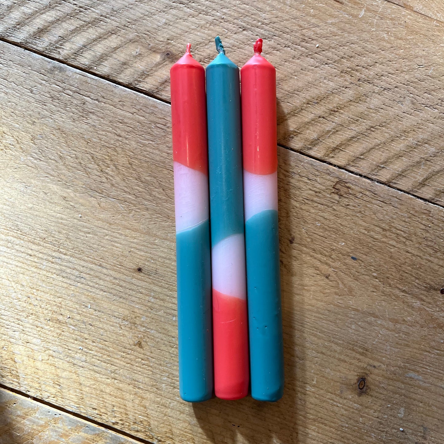 Red and Teal Blue Candles - Set of 3