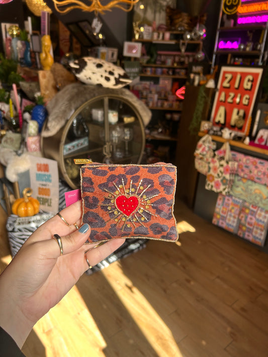 Leopard Heart Burst Coin Purse
