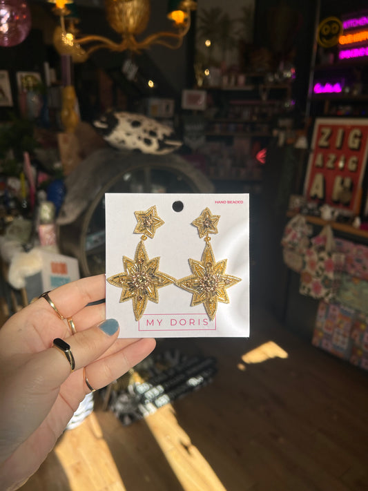 Gold North Star Beaded Earrings