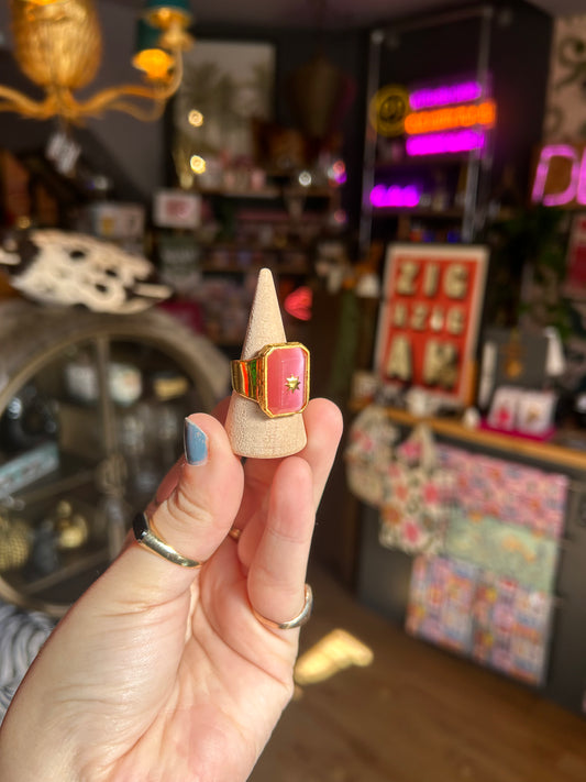 Pink & Gold Star Statement Ring