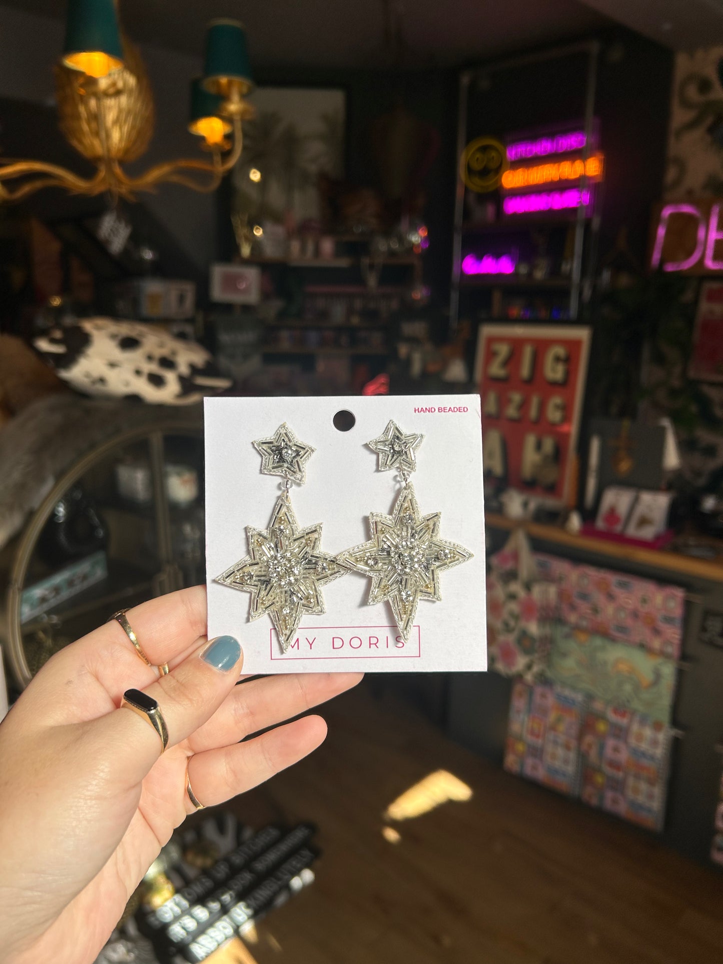 Silver North Star Beaded Earrings