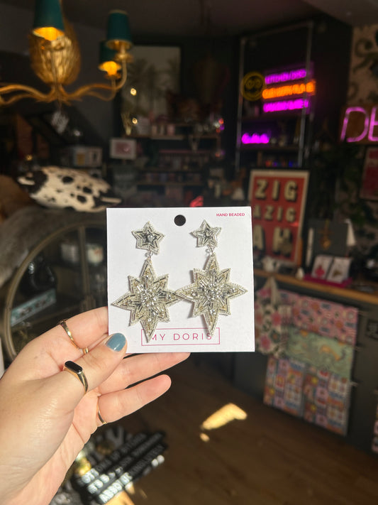 Silver North Star Beaded Earrings