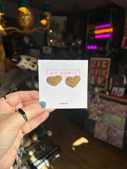 Gold Beaded Heart Studs