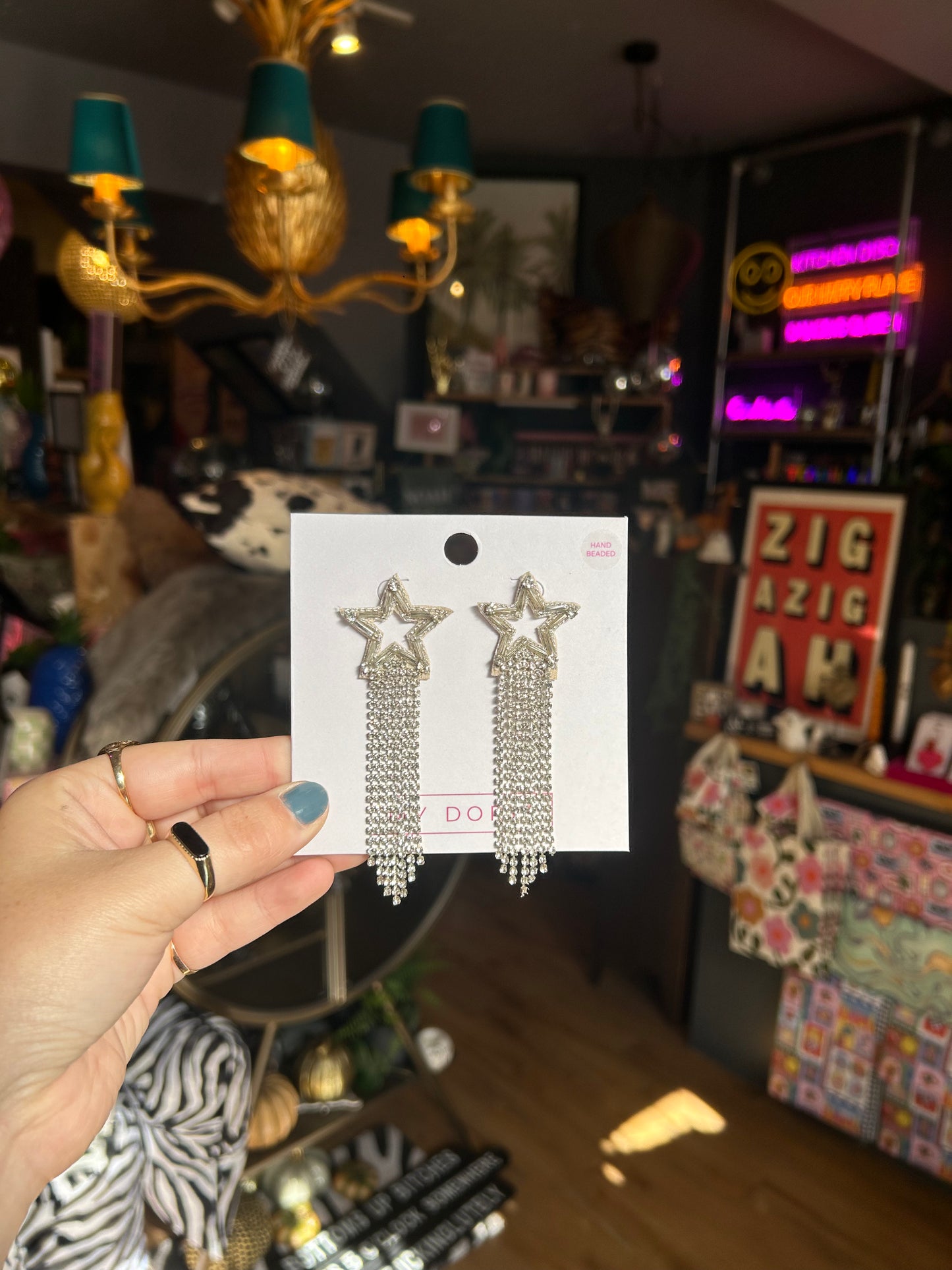 Silver Shooting Star Beaded Earrings