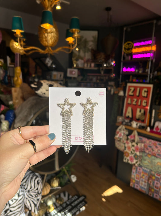 Silver Shooting Star Beaded Earrings