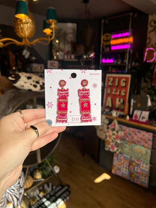 Pink Christmas Cracker Earrings