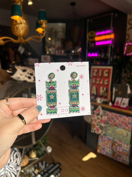Green Christmas Cracker Earrings