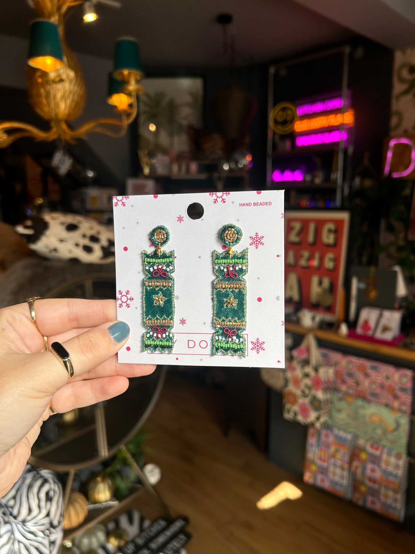 Green Christmas Cracker Earrings