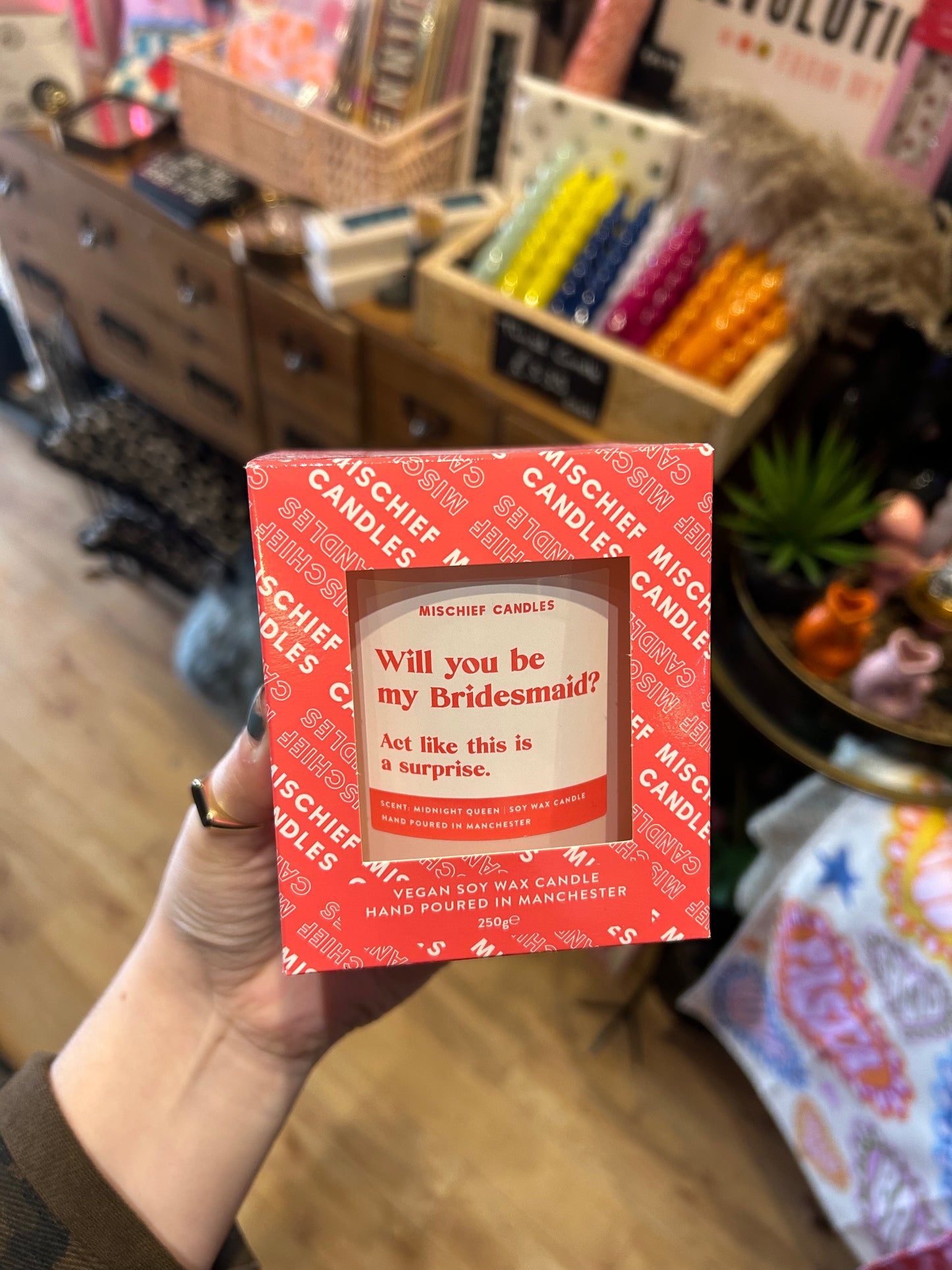 'Will You Be My Bridesmaid? Act like its a surprise' Candle