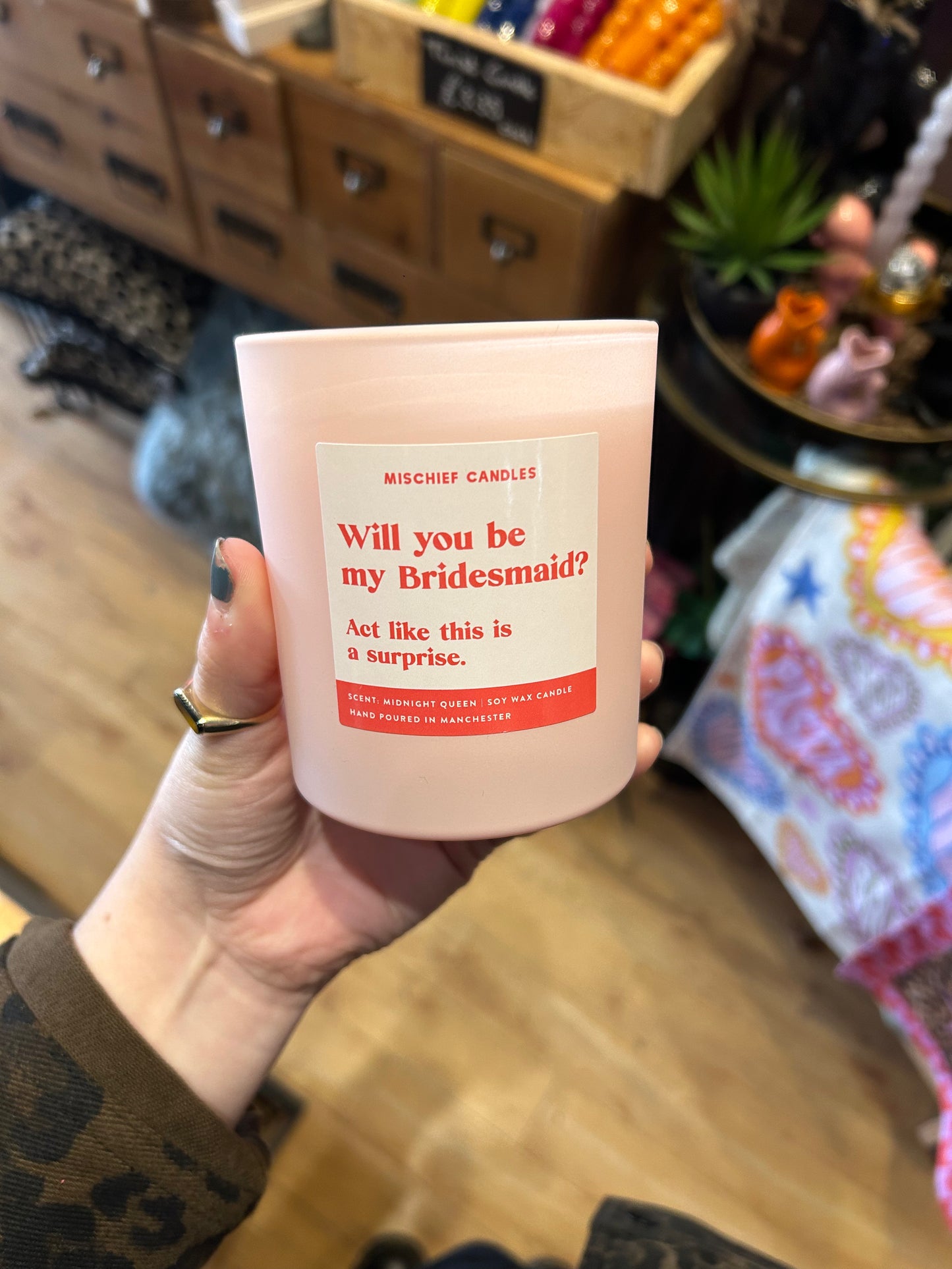 'Will You Be My Bridesmaid? Act like its a surprise' Candle