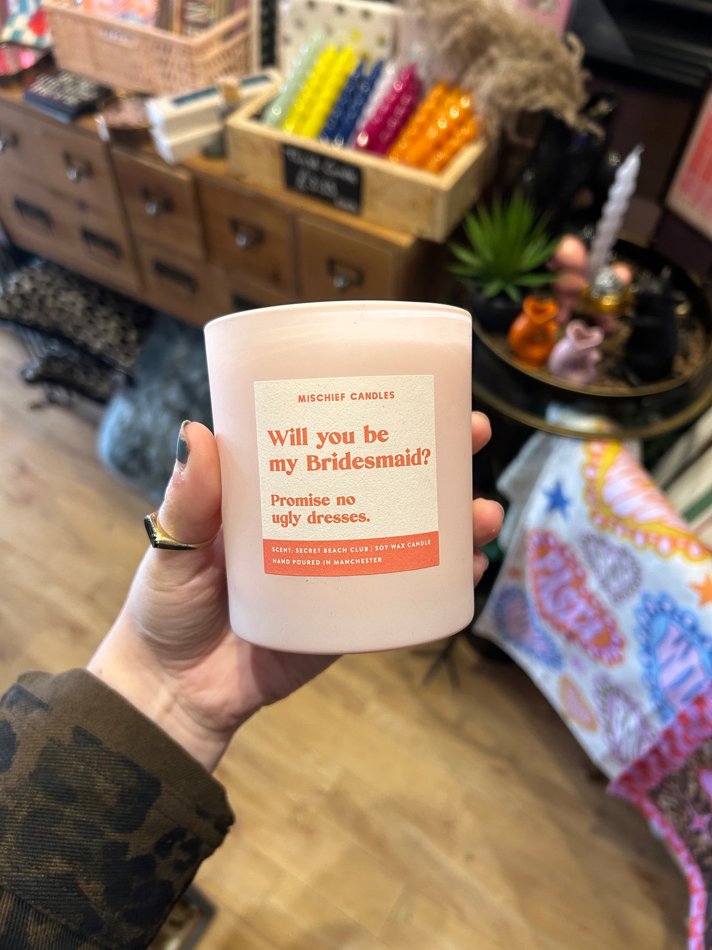 'Will You Be My Bridesmaid? Promise no ugly dresses' Candle