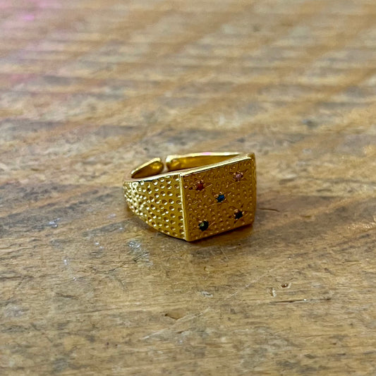 My Doris Gold Square Jewel Signet Ring