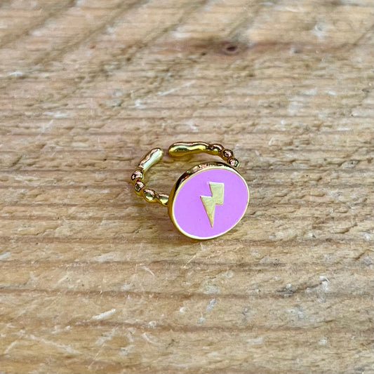 My Doris Pink Enamel Lightning Bolt Ring