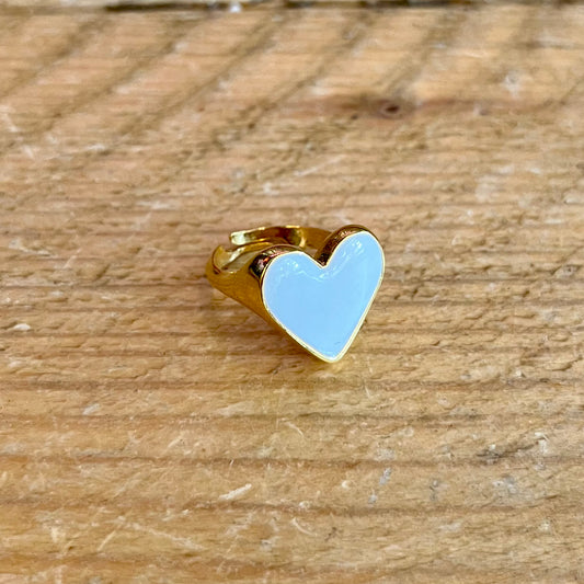 My Doris Large White Heart Enamel Ring