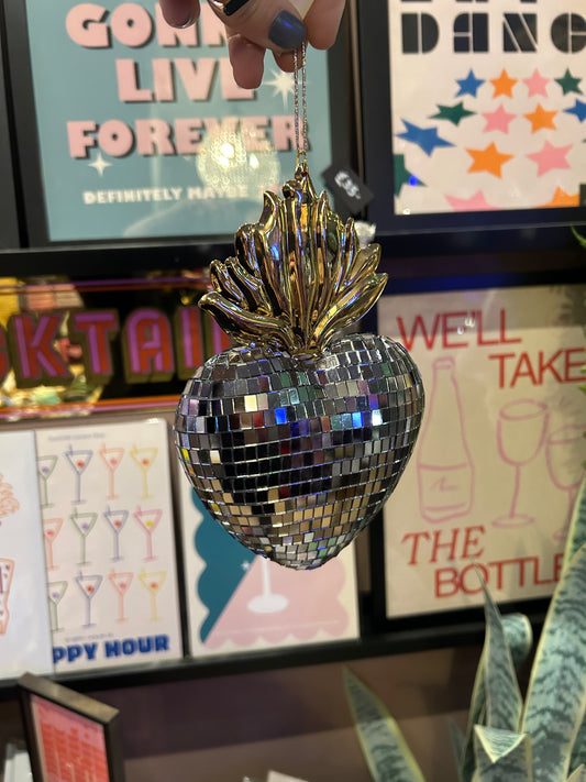 Hanging Mirrored Sacred Heart - Pewter