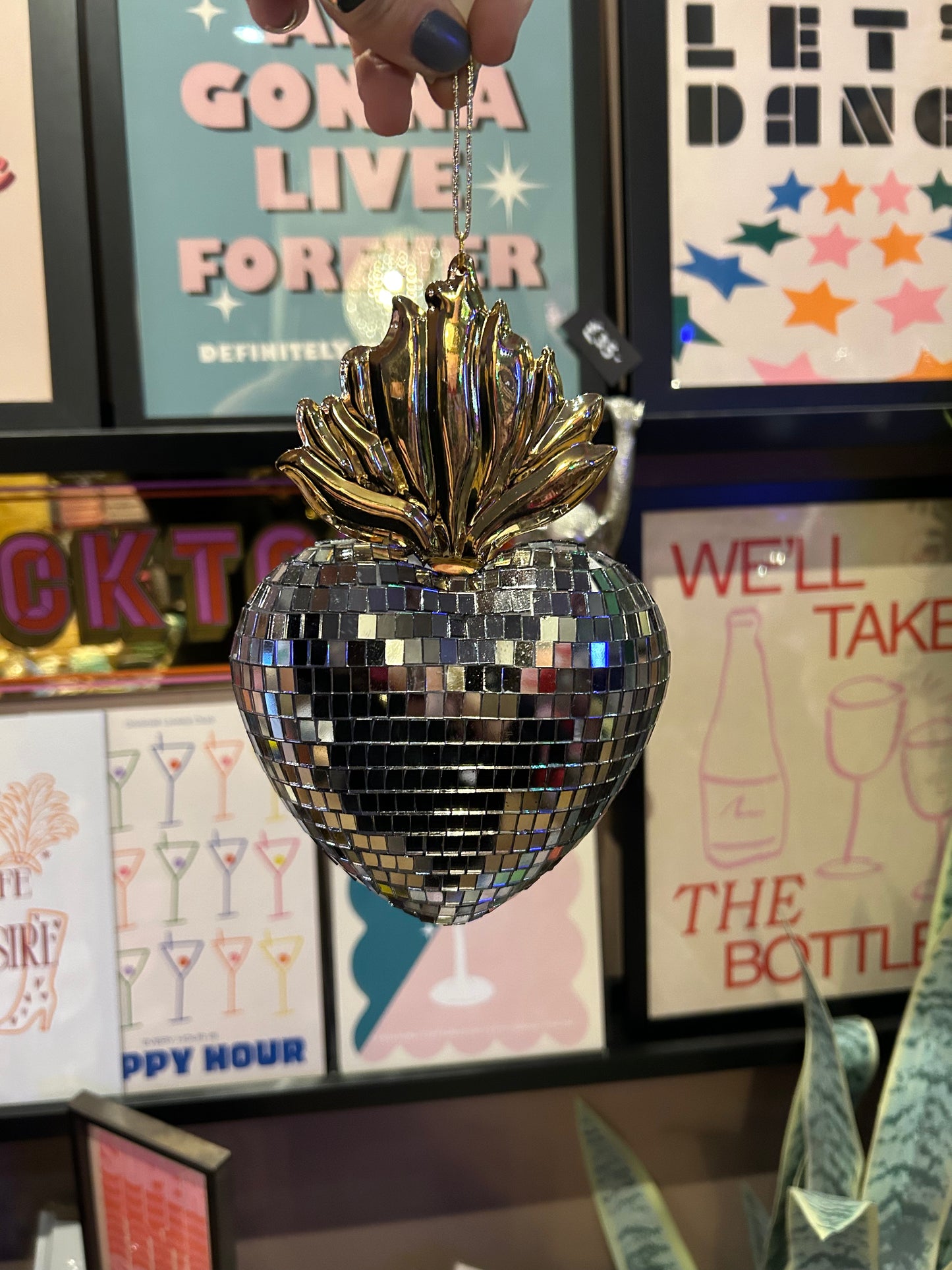 Hanging Mirrored Sacred Heart - Pewter